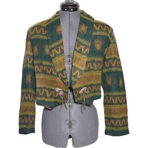 Vintage 90s Southwestern Aztec Cropped Jacket Tribal Boho‎ USA M B-40"